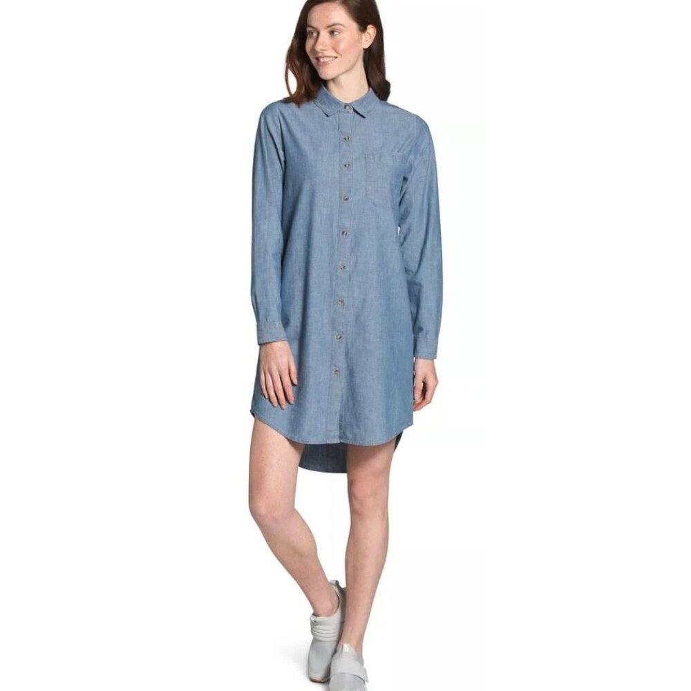 The North Face Women's Chambray Shirt Dress Medium Indigo Denim Blue Preppy S